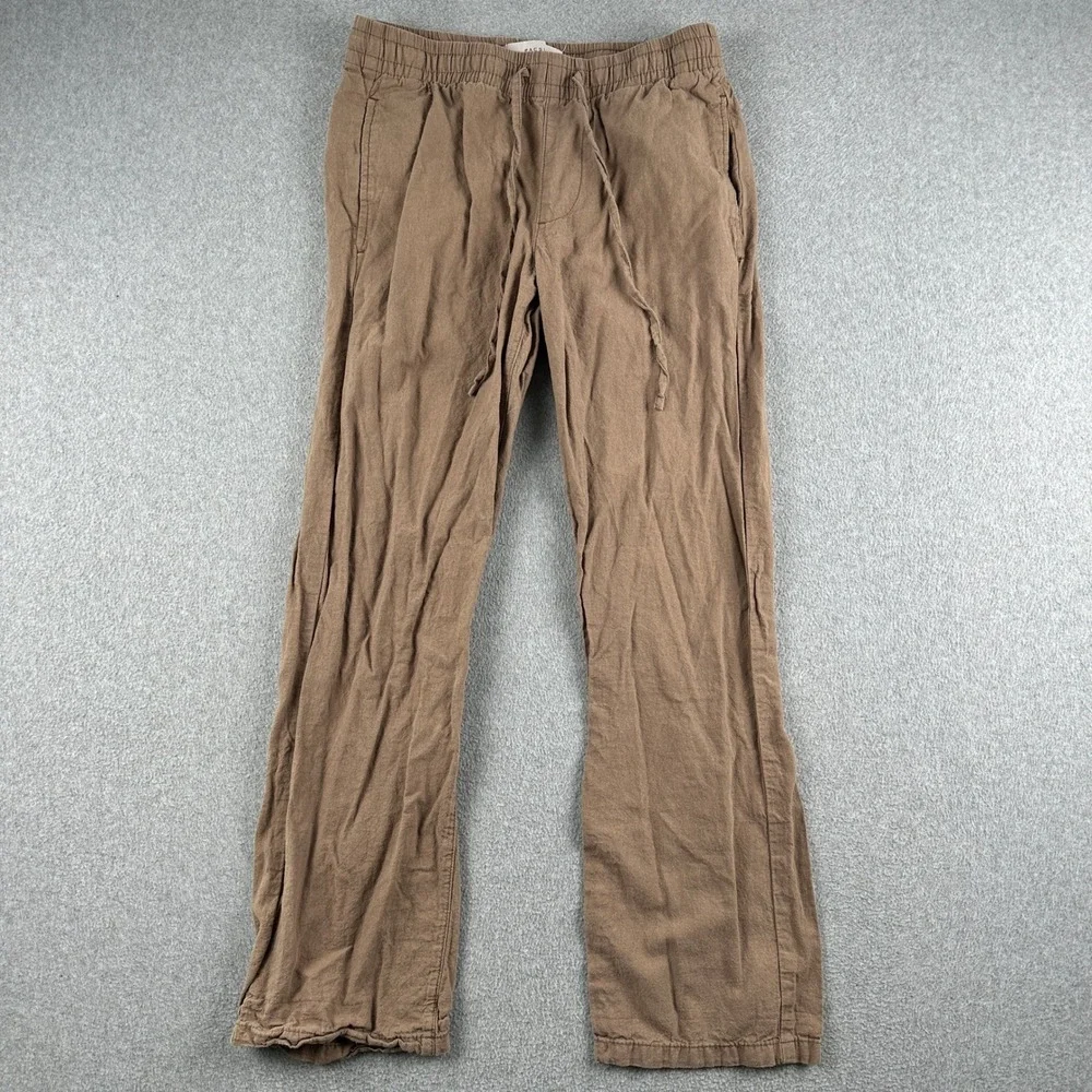PacSun Pants Men Small Brown Straight Linen Blend Drawstring 133SP256120 Casual